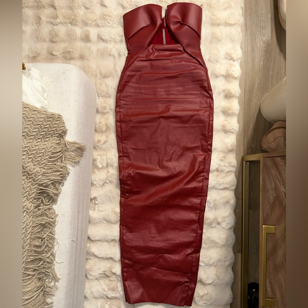 Rick Owen’s Red Leather Look Prong Dress Waxed Denim size 6 IT 42 - Picture 6 of 9